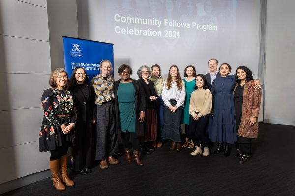Group photo of the Community Fellows with Jo Barraket Charlene Edwards and Mark Cassidy