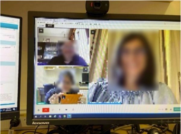 A telehealth appointment capturing the possibility of other family members from other locations to attend.